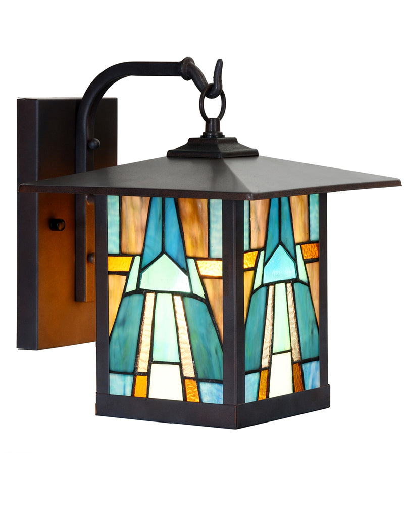 Mission Craftsman Stained Glass Wall Sconce - Aqua | Maclin Studio