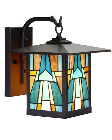 Mission Craftsman Stained Glass Wall Sconce - Aqua