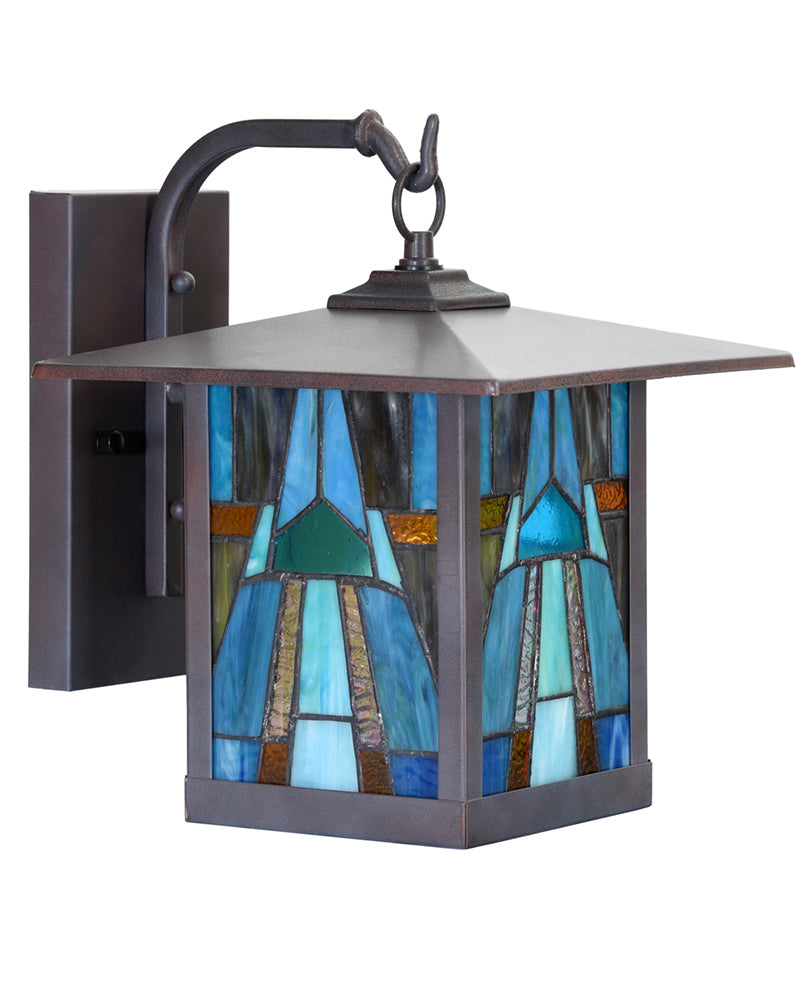 Mission Craftsman Stained Glass Wall Sconce - Aqua | Maclin Studio