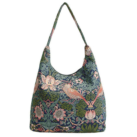 William Morris Strawberry Thief Blue Tapestry Hobo Shoulder Bag