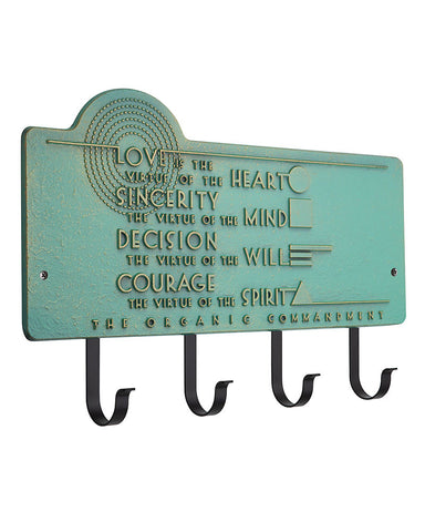 Frank Lloyd Wright Organic Commandments 4-Hook Wall Plaque Bronze Verdigris