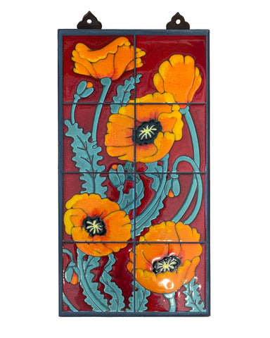 Carly Quinn Poppies on Red Tile Mural  12" x 24" - Right