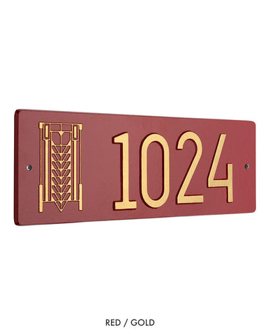 Frank Lloyd Wright Tree of Life Abstract House Number Plaque Red / Gold