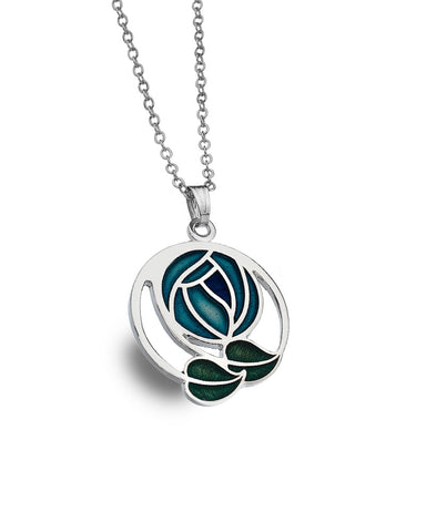 Rose Coiled Pendant Necklace Blue