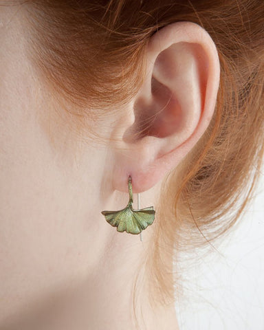 Single Ginkgo Leaf Bronze Earrings by Michael Michaud