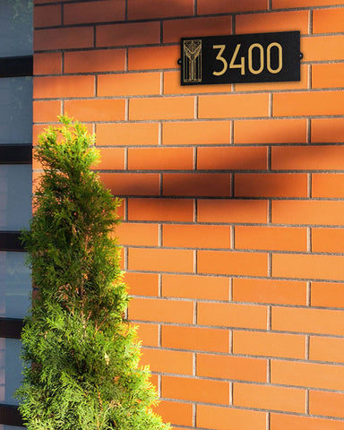 Frank Lloyd Wright Sumac House Number Plaque Black / Gold Style Shot
