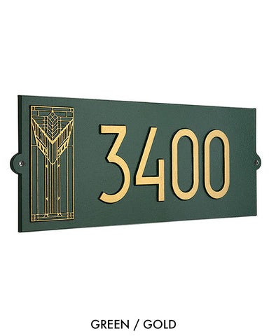 Frank Lloyd Wright Sumac House Number Plaque Green / Gold