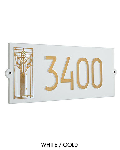 Frank Lloyd Wright Sumac House Number Plaque White / Gold