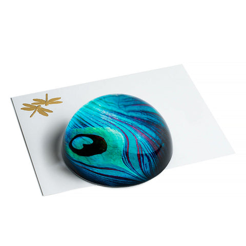 Louis C. Tiffany Peacock Favrile Glass Domed Paperweight