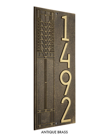 Frank Lloyd Wright Tree of Life Vertical House Number Plaque Antique Brass