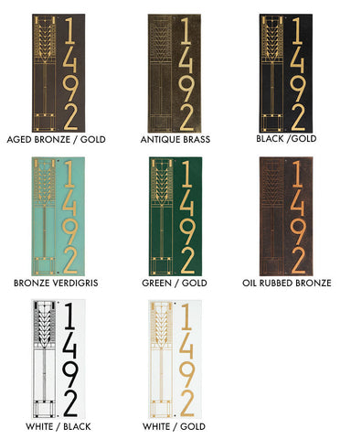 Frank Lloyd Wright Tree of Life Vertical House Number Plaque Color Swatches
