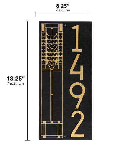 Frank Lloyd Wright Tree of Life Vertical House Number Plaque Dimensions