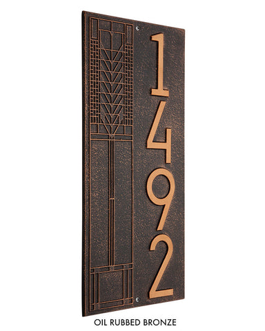 Frank Lloyd Wright Tree of Life Vertical House Number Plaque Oil Rubbed Bronze