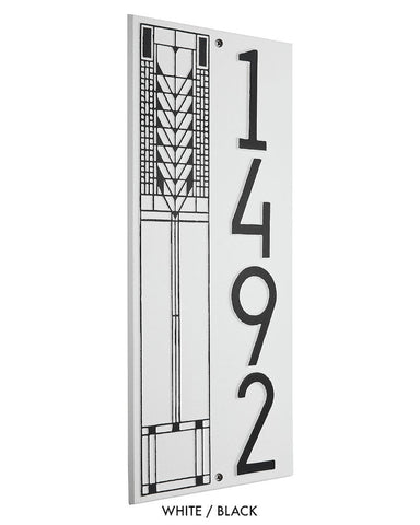 Frank Lloyd Wright Tree of Life Vertical House Number Plaque White / Black