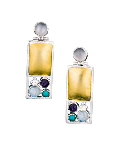 Art & Design Josef Hoffmann Vienna Earrings with Moonstone, Iolite & Turquoise