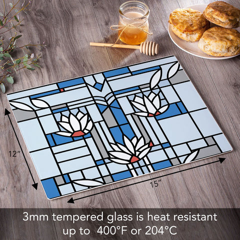 Frank Lloyd Wright Waterlilies Glass Cutting Board Dimensions