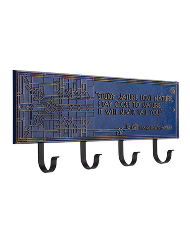 The Frank Lloyd Wright Waterlilies 4-Hook Wall Plaque Dark Blue / Gold
