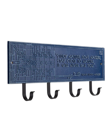 Frank Lloyd Wright Waterlilies 4-Hook Wall Plaque Dark Blue / White
