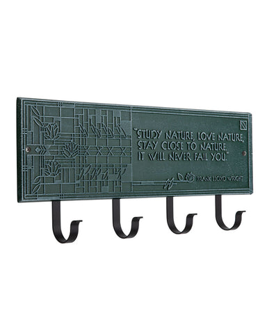 The Frank Lloyd Wright Waterlilies 4-Hook Wall Plaque Green / White