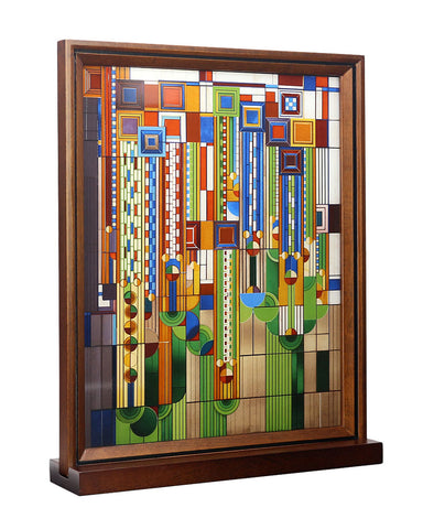 Frank Lloyd Wright Saguaro Stained Glass Wood Framed