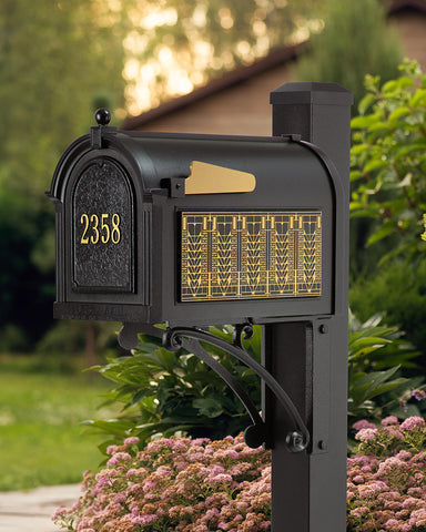 Frank Lloyd Wright Tree Of Life Custom Front Numbered Mailbox Style Shot - Black / Gold