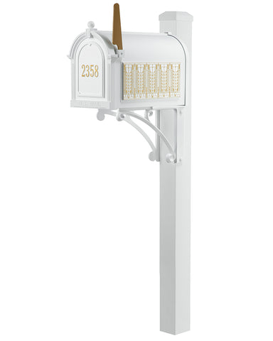 Frank Lloyd Wright Tree Of Life Custom Front Numbered Mailbox - White / Gold