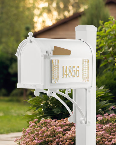 Frank Lloyd Wright Tree Of Life Custom Side Numbered Mailbox Style Shot - White / Gold