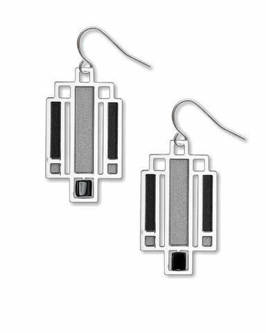 Frank Lloyd Wright Willits Light Screen Black Enamel Earrings