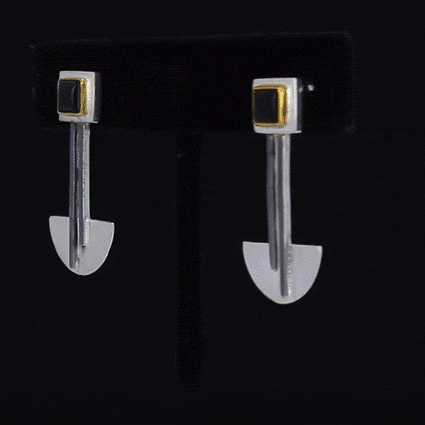Bauhaus Silver and Black Onyx Earrings