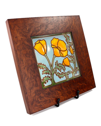 Carly Quinn California Poppies Oak Framed Ceramic Tile