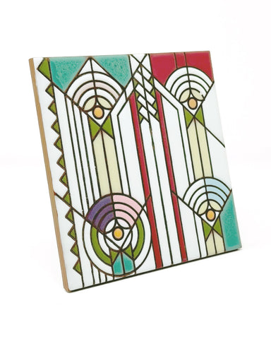 Carly Quinn Frank Lloyd Wright April Showers Ceramic Art Tile Trivet Side View 