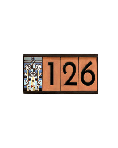 house number with tiles waterlilies