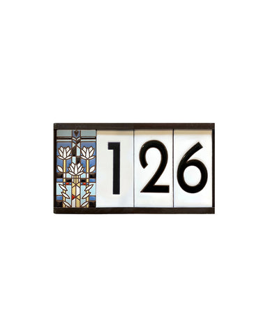house number with tiles waterlillies