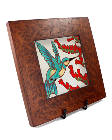 Carly Quinn Hummingbird with Ocotillo Oak Framed Ceramic Tile