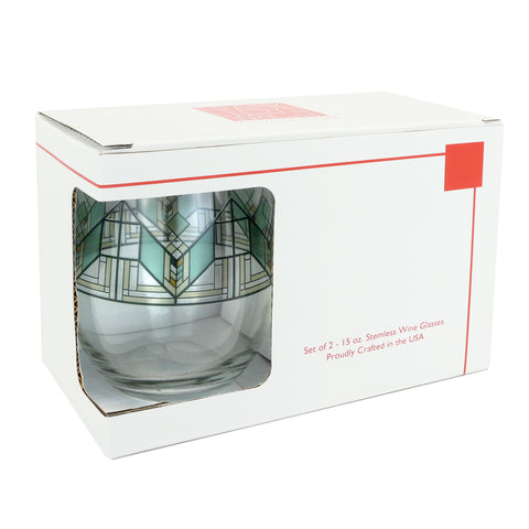 Frank Lloyd Wright Lake Geneva Stemless Wine Glasses Box