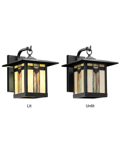 Mission Craftsman Stained Glass Wall Sconce - Louis lit and unlit