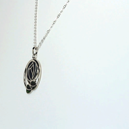 Mackintosh Rose and Coiled Leaves Pendant Necklace Blue