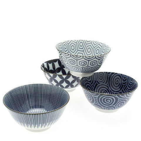 Japanese Kyo Modern Indigo Set of Four Bowls