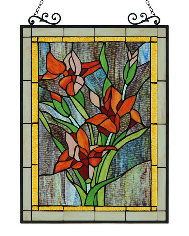 Arts and Crafts Lilies Stained Glass Panel Unlit