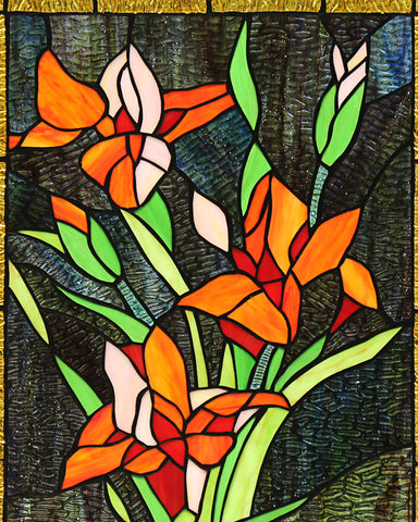 Arts and Crafts Lilies Stained Glass Panel Detail 2