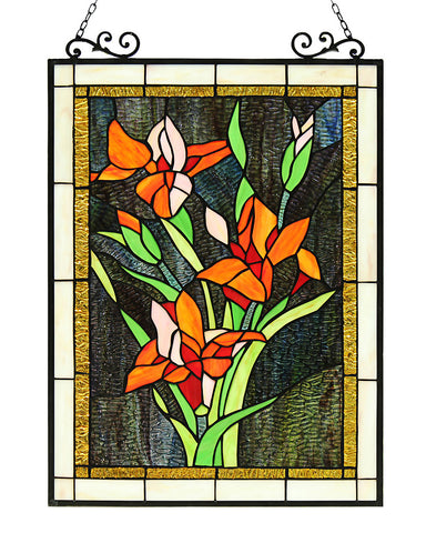 Arts and Crafts Lilies Stained Glass Panel