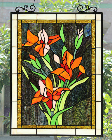 Arts and Crafts Lilies Stained Glass Panel Detail
