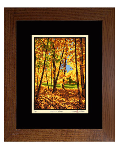 Laura Wilder Autumn Woods Limited Edition Framed Matted Block Print Black