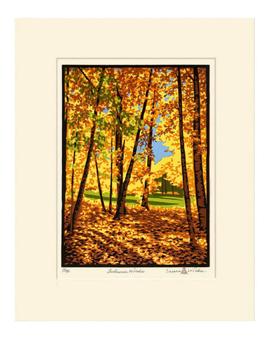 Laura Wilder Autumn Woods Limited Edition Matted Block Print Ivory Mat