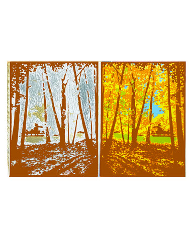 Laura Wilder Autumn Woods Limited Edition Framed Matted Block Print Process 2