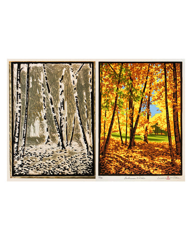 Laura Wilder Autumn Woods Limited Edition Framed Matted Block Print Process 3