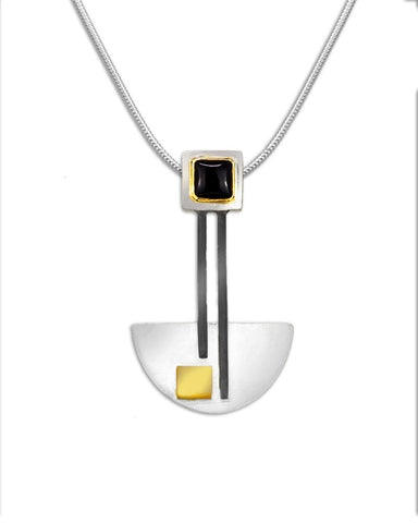 Bauhaus Silver and Black Onyx Pendant Necklace