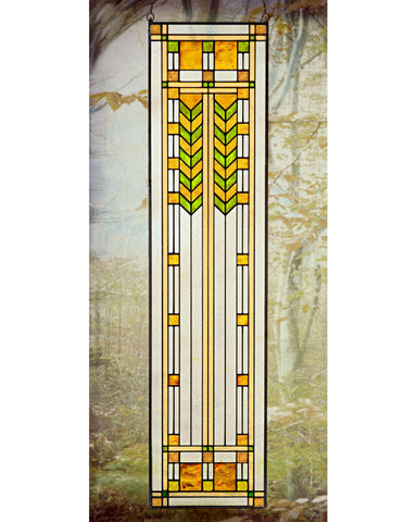 Arts and Crafts 42" Prairie Double Chevron Art Glass Panel - Green