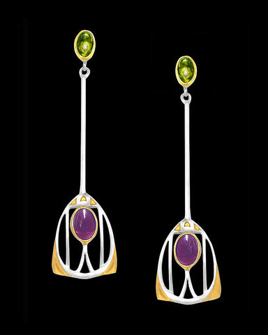 Mackintosh Gesso Inspirations Silver, Garnet, and Peridot Earrings