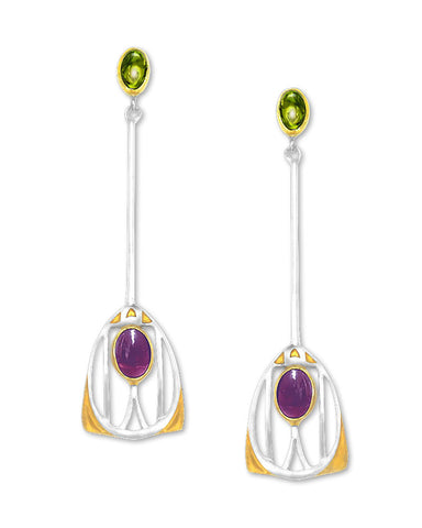 Mackintosh Gesso Inspirations Silver, Garnet, and Peridot Earrings